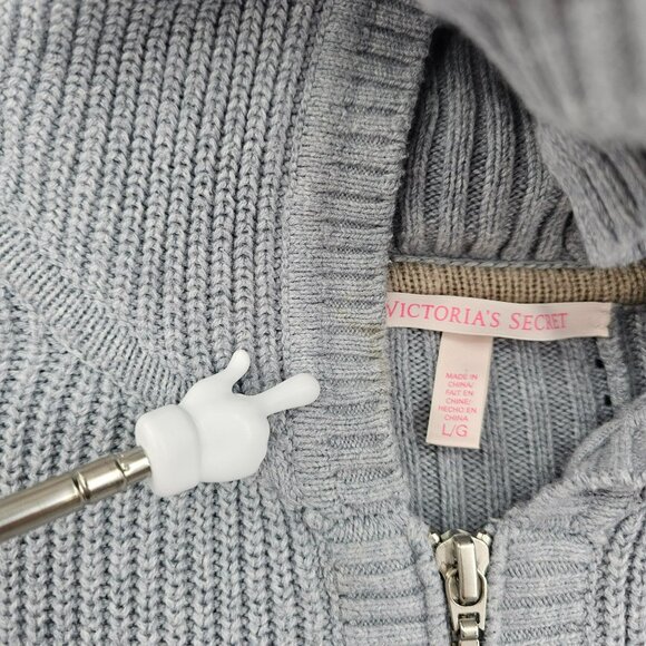 Victorias Secret Hoodie L Blue Gray Zip Up Drop Shoulder Split Hem Pockets Soft - Picture 8 of 13